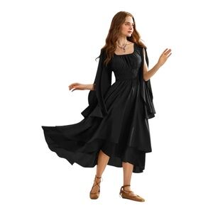 Scarlet Darkness Fantasy Faux Elf Wing SleevesTiered Maxi Dress fairy sleeve New